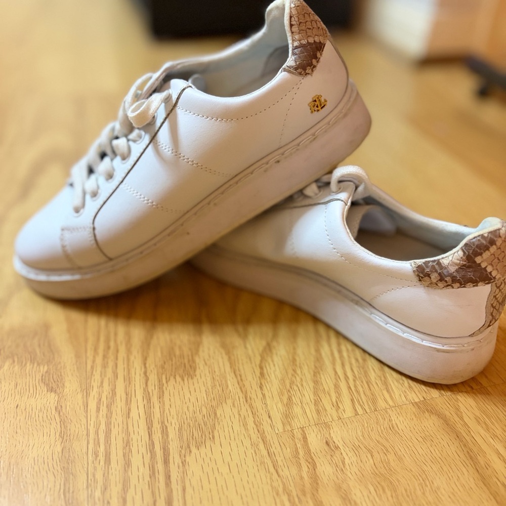 Ralph Lauren White Sneakers with Brown Accents
